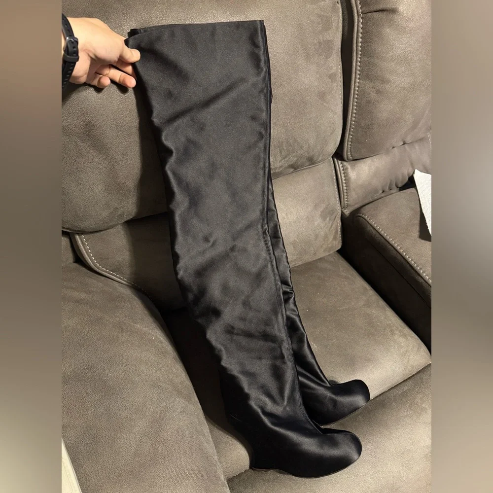 Bottega Veneta Black Over-the-Knee Satin Boots